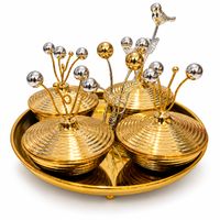 Anupam Gold Metal Dry Fruit and Snack Serving Set with Bird Detail Lids and Round Tray | Dining Table, Home and Festive Gifting — product view 4