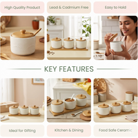 Anupam White Ribbed Ceramic Three Bowl Serving Set with Wooden Lids and Rectangular Tray | Dining Table, Home and Festive Gifting — product view 5