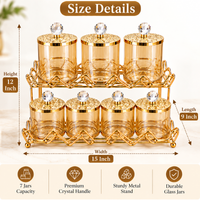 Anupam Seven Glass Jar Storage Set with Two Tier Metal Rack & Faceted Knobs, Gold Metal & Glass - product image 2