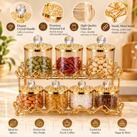 Anupam Seven Glass Jar Storage Set with Two Tier Metal Rack & Faceted Knobs, Gold Metal & Glass - product image 3