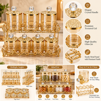Anupam Seven Glass Jar Storage Set with Two Tier Metal Rack & Faceted Knobs, Gold Metal & Glass - product image 4