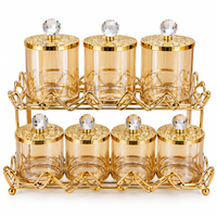 Anupam Seven Glass Jar Storage Set with Two Tier Metal Rack & Faceted Knobs, Gold Metal & Glass - product image 5