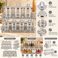 Anupam Seven Glass Jar Storage Set with Two Tier Metal Rack & Faceted Knobs, Silver Metal & Glass - product image 2