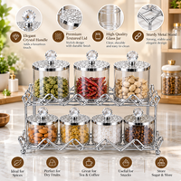 Anupam Seven Glass Jar Storage Set with Two Tier Metal Rack & Faceted Knobs, Silver Metal & Glass - product image 3