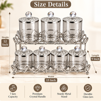 Anupam Seven Glass Jar Storage Set with Two Tier Metal Rack & Faceted Knobs, Silver Metal & Glass - product image 4