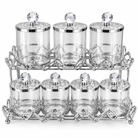 Anupam Seven Glass Jar Storage Set with Two Tier Metal Rack & Faceted Knobs, Silver Metal & Glass - product image 5