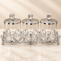 Anupam Silver Three Glass Jar Dry Fruit, Candy & Spice Storage Set with Crystal-Style Knob Lids and Metal Stand — image 1