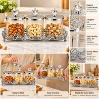 Anupam Silver Three Glass Jar Dry Fruit, Candy & Spice Storage Set with Crystal-Style Knob Lids and Metal Stand — image 2