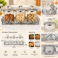 Anupam Silver Three Glass Jar Dry Fruit, Candy & Spice Storage Set with Crystal-Style Knob Lids and Metal Stand — image 3