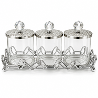 Anupam Silver Three Glass Jar Dry Fruit, Candy & Spice Storage Set with Crystal-Style Knob Lids and Metal Stand — image 5