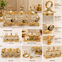 Anupam Gold Ribbed Glass Three Jar Dry Fruit & Mukhwas Serving Set with Ring-Handle Lids, Spoons and Metal Rack — image 3