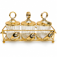Anupam Gold Ribbed Glass Three Jar Dry Fruit & Mukhwas Serving Set with Ring-Handle Lids, Spoons and Metal Rack — image 5