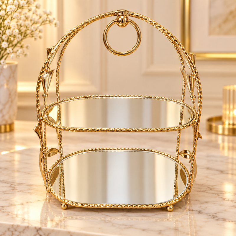 Anupam gold two tier mirrored display stand