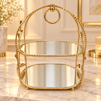 Anupam Gold Two Tier Mirrored Display Stand with Arched Metal Frame & Ring Detail, Gold Metal & Glass - product image 1