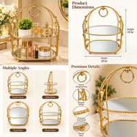 Anupam Gold Two Tier Mirrored Display Stand with Arched Metal Frame & Ring Detail, Gold Metal & Glass - product image 2