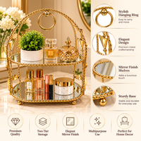 Anupam Gold Two Tier Mirrored Display Stand with Arched Metal Frame & Ring Detail, Gold Metal & Glass - product image 3