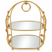 Anupam Gold Two Tier Mirrored Display Stand with Arched Metal Frame & Ring Detail, Gold Metal & Glass - product image 5