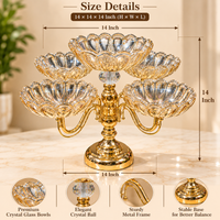 Anupam Gold Five Bowl Glass Centrepiece on Ornate Metal Pedestal for Dry Fruit Display, Gold Metal & Glass - product image 3