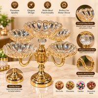 Anupam Gold Five Bowl Glass Centrepiece on Ornate Metal Pedestal for Dry Fruit Display, Gold Metal & Glass - product image 4