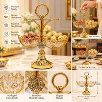 Anupam Gold Twin Scalloped Glass Bowl Dry Fruit & Chocolate Serving Stand with Floral Detail and Ring Handle — image 2