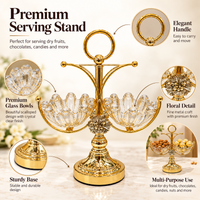 Anupam Gold Twin Scalloped Glass Bowl Dry Fruit & Chocolate Serving Stand with Floral Detail and Ring Handle — image 3