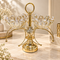 Anupam Gold Triple Scalloped Glass Bowl Dry Fruit & Candy Serving Stand with Ornate Floral Detail and Ring Handle — image 1
