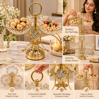 Anupam Gold Triple Scalloped Glass Bowl Dry Fruit & Candy Serving Stand with Ornate Floral Detail and Ring Handle — image 2