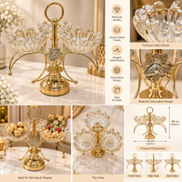 Anupam Gold Triple Scalloped Glass Bowl Dry Fruit & Candy Serving Stand with Ornate Floral Detail and Ring Handle — image 3