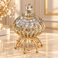 Anupam Gold Ribbed Glass Candy Jar with Lid, Faceted Knob & Decorative Metal Stand, Gold Metal & Glass - product image 1