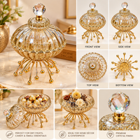 Anupam Gold Ribbed Glass Candy Jar with Lid, Faceted Knob & Decorative Metal Stand, Gold Metal & Glass - product image 2