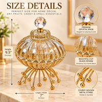 Anupam Gold Ribbed Glass Candy Jar with Lid, Faceted Knob & Decorative Metal Stand, Gold Metal & Glass - product image 4