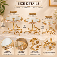 Anupam Gold Mirrored Glass Cake Display Stands, Set of 3 with Floral Metal Bases, Gold Metal & Glass - product image 2