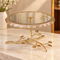 Anupam Gold Mirrored Glass Cake Display Stands, Set of 3 with Floral Metal Bases, Gold Metal & Glass - product image 5