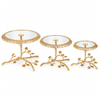 Anupam Gold Mirrored Glass Cake Display Stands, Set of 3 with Floral Metal Bases, Gold Metal & Glass - product image 6
