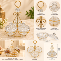 Anupam Gold Three Lidded Cut-Style Glass Bowl Dry Fruit & Mukhwas Serving Set with Scrollwork Stand and Ring Handle — image 2