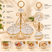 Anupam Gold Three Lidded Cut-Style Glass Bowl Dry Fruit & Mukhwas Serving Set with Scrollwork Stand and Ring Handle — image 4