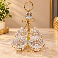 Anupam Gold Four Bowl Lidded Glass Dry Fruit & Candy Serving Set with Ring Handle, Gold Metal & Glass - product image 1