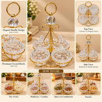 Anupam Gold Four Bowl Lidded Glass Dry Fruit & Candy Serving Set with Ring Handle, Gold Metal & Glass - product image 3