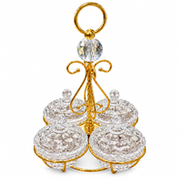 Anupam Gold Four Bowl Lidded Glass Dry Fruit & Candy Serving Set with Ring Handle, Gold Metal & Glass - product image 4