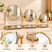 Anupam Round Tabletop Mirror Set of 3 with Adjustable Tilt & Mirrored Storage Trays, Gold Metal & Glass - product image 2