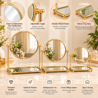 Anupam Round Tabletop Mirror Set of 3 with Adjustable Tilt & Mirrored Storage Trays, Gold Metal & Glass - product image 3