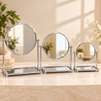 Anupam Round Tabletop Mirror Set of 3 with Adjustable Tilt & Mirrored Storage Trays, Silver Metal & Glass - product image 1