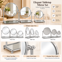 Anupam Round Tabletop Mirror Set of 3 with Adjustable Tilt & Mirrored Storage Trays, Silver Metal & Glass - product image 2