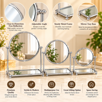 Anupam Round Tabletop Mirror Set of 3 with Adjustable Tilt & Mirrored Storage Trays, Silver Metal & Glass - product image 4