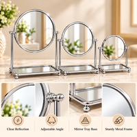 Anupam Round Tabletop Mirror Set of 3 with Adjustable Tilt & Mirrored Storage Trays, Silver Metal & Glass - product image 5