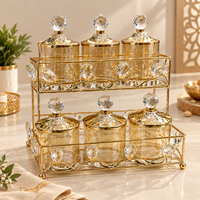Anupam Gold Two-Tier Six Glass Jar Dry Fruit & Spice Storage Set with Crystal-Style Knob Lids and Decorative Metal Rack — image 1