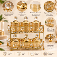Anupam Gold Two-Tier Six Glass Jar Dry Fruit & Spice Storage Set with Crystal-Style Knob Lids and Decorative Metal Rack — image 2