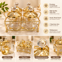 Anupam Gold Four Glass Jar Dry Fruit, Spice & Mukhwas Storage Set with Crystal-Style Knob Lids and Twin-Handle Metal Basket — image 2