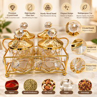 Anupam Gold Four Glass Jar Dry Fruit, Spice & Mukhwas Storage Set with Crystal-Style Knob Lids and Twin-Handle Metal Basket — image 3
