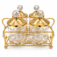 Anupam Gold Four Glass Jar Dry Fruit, Spice & Mukhwas Storage Set with Crystal-Style Knob Lids and Twin-Handle Metal Basket — image 5